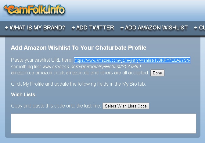 How to connect an Amazon Wishlist to Chaturbate account.
